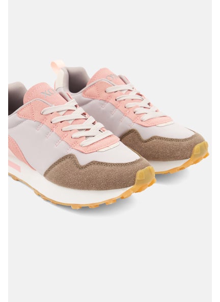 اشتري Women Suede Lace Up Casual Shoes, Grey/Pink Combo في الامارات