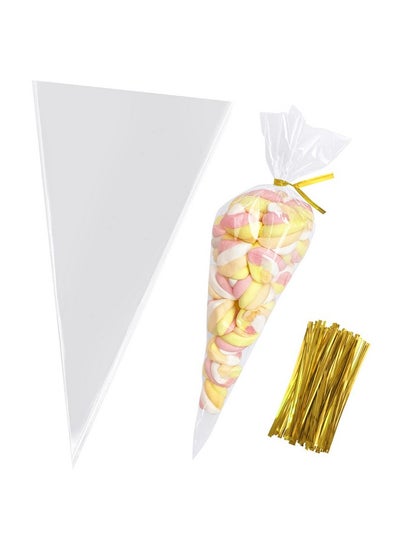 Buy Cone Shaped Treat Bags 6.3X11.8 Inches Clear Cone Shaped Cellophane Treat Bags Cone Triangle Plastic Bags For Treats Popcorn Favor Candy 100Pieces in UAE