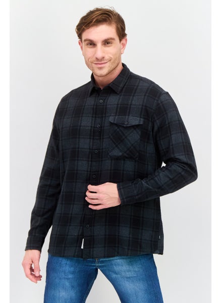 اشتري Men Regular Fit Long Sleeve Plaid Casual Shirt, Black/Grey في الامارات