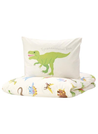 Buy Duvet Cover And Pillowcase Dinosaurs White 150X200 50X80 Cm in Saudi Arabia