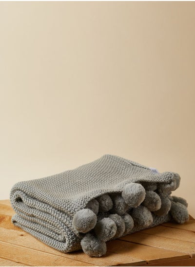 Buy Shruti Grey Pom Pom Throw in UAE