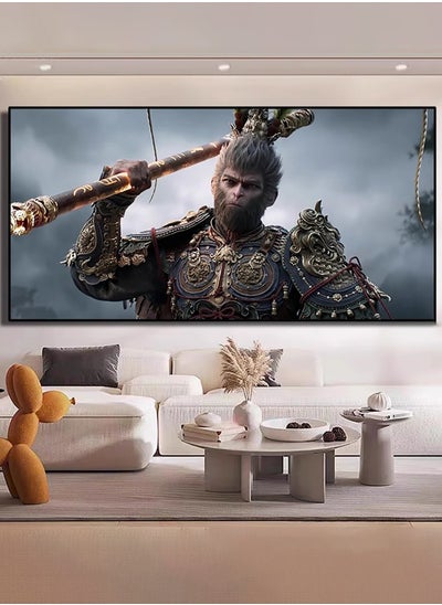 Buy Black Myth Artwork Wukong Canvas Wall Art Poster Paintings Sketch Art Pictures for Living Room Bedroom Home Decor with Black Frame Size 140X70 cm in UAE