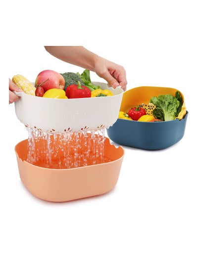 Buy 2 Packs Strainers and Colanders Bowl Set Sturdy Kitchen Sink Strainer for Fruit Vegetable Wash Noodle Pasta BPA Free Dishwasher Safe Orange White Blue Yellow 5.5 Quart in Saudi Arabia