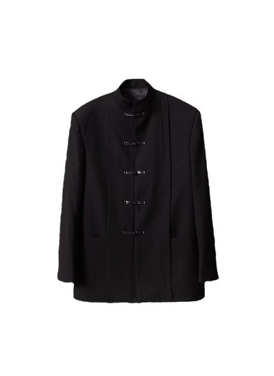 Buy Casual retro thin new Chinese style stand collar coat mens spring and autumn new high-grade black Zhongshan suit top fashion Black in Saudi Arabia