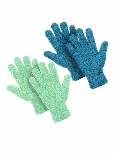 Buy Cleaning Gloves, 2 Pairs Microfiber Auto Dusting Cleaning Gloves Washable Cleaning Mittens for Kitchen House Cleaning Cars Trucks Mirrors Lamps Dusting Cleaning (Blue, Green) in Saudi Arabia