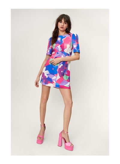 Buy Bold Floral Printed Mini Shift Tea Dress in Saudi Arabia