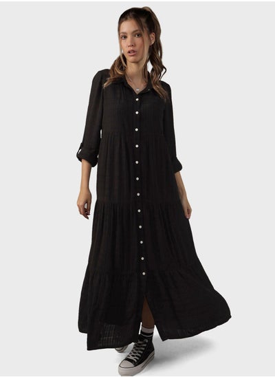 Buy Button Detailed Puff Sleeve Shirt Dress in Saudi Arabia