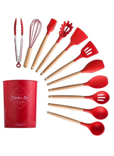 اشتري Cooking utensil Set 12 Pcs Silicone Spatula Set for Baking Cooking & Decorating Home Kitchen Spatula Spoon Gadget with Holder for Nonstick Cookware  Heat-Resistant & BPA-Free Cooking Spatula Set في الامارات