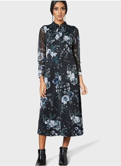 Buy High Neck Floral Print Dress in Saudi Arabia