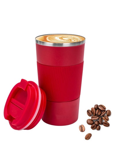 Buy Insulated Coffee Flask, Cup, Mug with Leak Proof Lid - Vacuum Insulation Stainless Steel for Hot & Cold Water Coffee & Tea Black , Anti slip design 380ml : Red in UAE