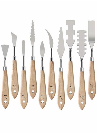 Buy Painting Knife Set, 10 Pcs Stainless Steel Palette Knife Set, Thin and Flexible Art Tools with Wooden Handle for Oil Painting, Canvas Acrylic Painting, Color Mixing & Texture in Saudi Arabia