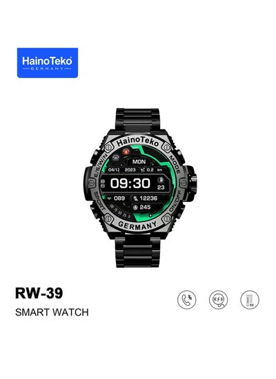 Buy Haino Teko Germany RW39 Round Shape Large Screen AMOLED Display Smart Watch With 3 Pair Straps and Wireless Charger For Men's and Boys Black in UAE