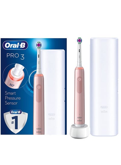 Buy Oral-B Pro 3 Electric Toothbrush with Smart Pressure Sensor, 1 3D White Toothbrush Head and Travel Case, 3500 Pink in UAE