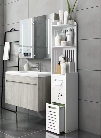 Buy 1-Piece Bathroom Multifunction Storage Cabinet Shower Shampoo Shelf Soap Organizer Storage Rack White 20x20x120 Centimeter in UAE