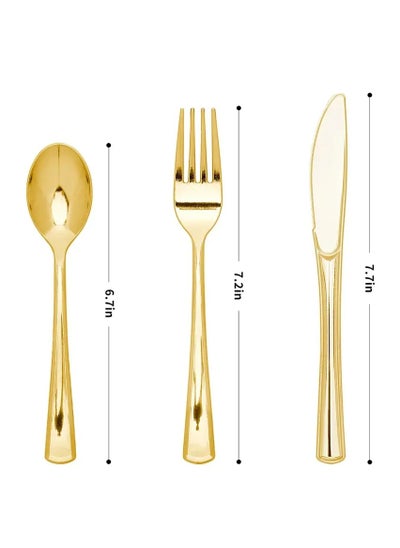 Buy 75 Pieces of Premium Quality Elegant Gold Plastic Disposable Cutlery Set Spoons knives and Forks For Wedding Birthday Ramadan Eid Dinner party in UAE