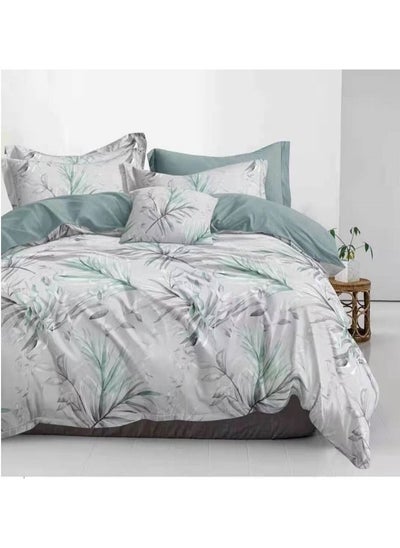 اشتري 6-Piece Printed Combination King Size Duvet Cover Set  Includes 1xFitted Bedsheet 200x200+30cm, 1xDuvet Cover 220x240 cm, 2xPillowcase 55x80cm, 2xCushion Case 45x70cm Cotton في الامارات