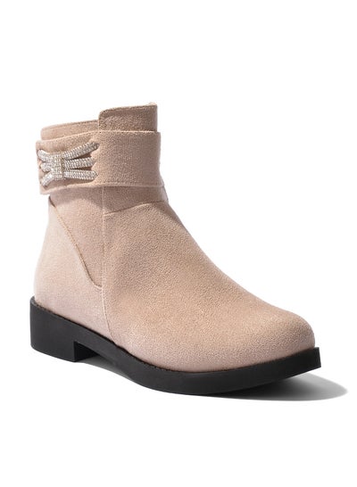 Buy Ankle Boot Suede Strass-Beige in Egypt