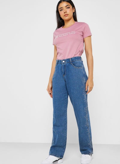 Buy Embroidered High-Waisted Straight Jeans in UAE