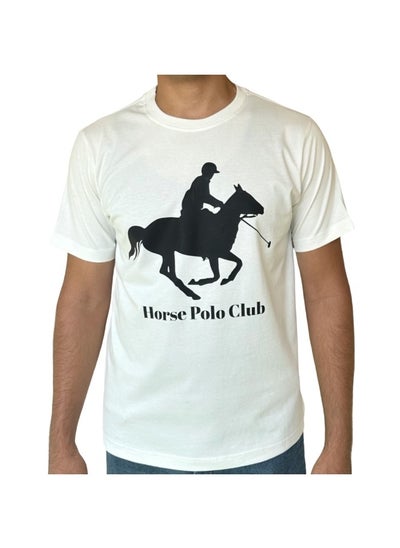 اشتري Horse Polo Round Neck T-Shirt Off-White Printed, HP Club في مصر