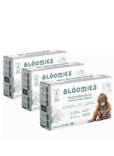 Buy Premium Baby Diapers with wetness indicator | Eco-friendly and Hypoallergenic Nappies Made with 100% Bamboo | Nappies Size 4 for babies 9-14kg x 40pcs x3 in UAE