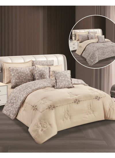 Buy Hours embroidered comforter set with solid fabric 4 pieces single size in Saudi Arabia