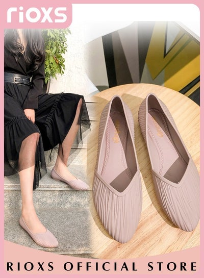 Buy Women's Pointed Toe Flat Sandals Wrinkle Surface Dress Shoes Fashion Comfort Elegant Flats Lightweight Low Wedge Shoes in UAE