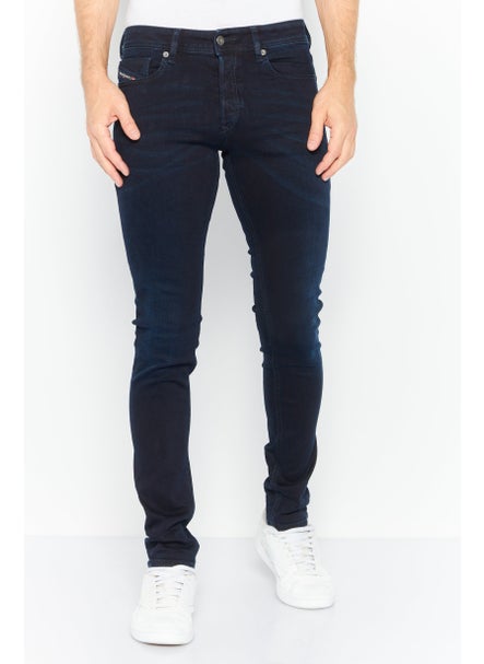 Buy Men Sleenker Skinny Fit Plain Stretchable Jeans, Navy in UAE