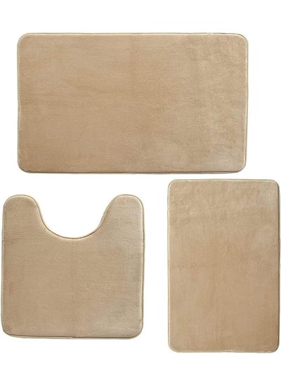 Buy 3 Pcs Clark Bathroom Rugs, Velvet Memory Foam Bath Mat - Non-Slip Bath Rugs, Machine Wash, Dries Quickly - Ultra Soft Bath Mats for Bathroom (brown) in Saudi Arabia