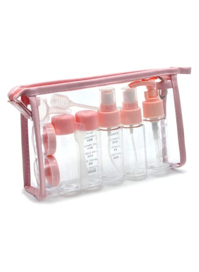 Buy Set of 11 Travel Bottles Kit, TSA Approved Leak Proof Portable Toiletry Containers Set, Clear PET Flight Size Cosmetic Containers for Lotion, Shampoo, Cream, Soap (Pink) in Saudi Arabia