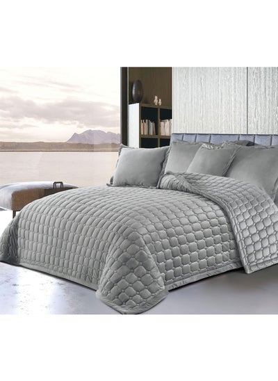 Buy 6 Pieces Solid Color Comforter Set For All Season Velvet Bedding Set King Size 220 X 240 Cm Small Box Stitched Silver in Saudi Arabia