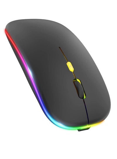 Buy LED Wireless Mouse, Rechargeable Slim Silent Mouse 2.4G Portable Mobile Optical Office with USB & Type-c Receiver, 3 Adjustable DPI for Notebook, PC, Laptop, Computer, Desktop (Black) in Saudi Arabia