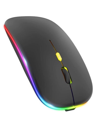 اشتري LED Wireless Mouse, Rechargeable Slim Silent Mouse 2.4G Portable Mobile Optical Office with USB & Type-c Receiver, 3 Adjustable DPI for Notebook, PC, Laptop, Computer, Desktop (Black) في الامارات