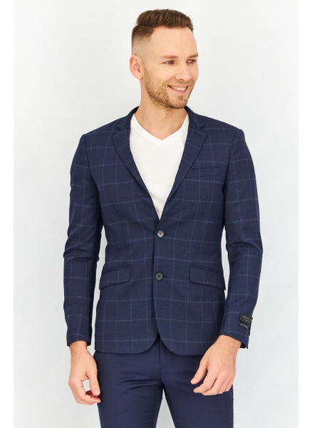 Buy Men Slim Fit Plaid Blazer, Navy in UAE