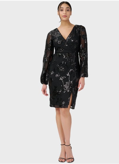 Buy V-Neck Lace Detail Dress in Saudi Arabia