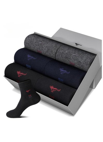 اشتري 6 Pairs Of Boxed Men's Casual Breathable Business Style Mid Length Socks في الامارات