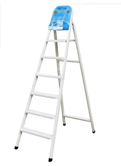 اشتري Heavy Duty Steel Ladder Ultra Stable Folding Ladder. 6 Step White في الامارات