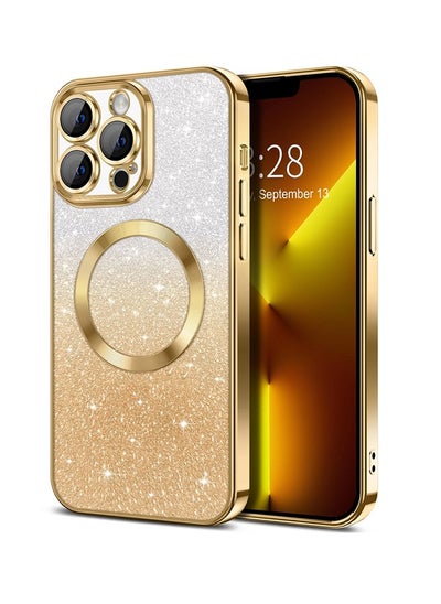 Buy iPhone 15 Pro Max Case Clear Magnetic Glitter Phone Cases [Compatible with MagSafe] Full Camera Lens Protector Slim Gradient Sparkle Luxury Plating Shockproof Protective Cover Women in UAE