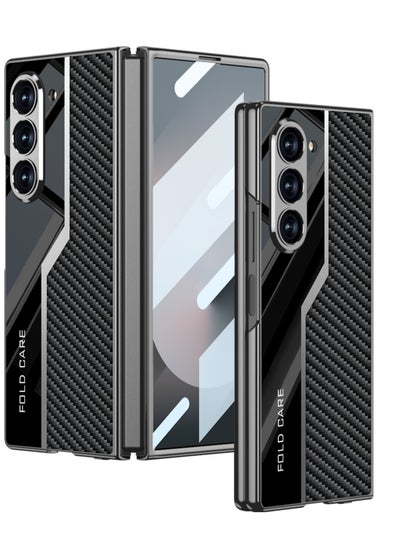 Buy Luxury Case for Samsung Galaxy Z Fold 6 ,Polycarbonate and Leather Electroplated with with Camera & Screen Protector , Full-Cover Hard Shell (Carbon Fiber) in UAE