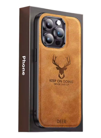 Buy Luxury Shockproof Soft Silicone PU Leather Deer Mobile i Phone 15 Pro Case in UAE