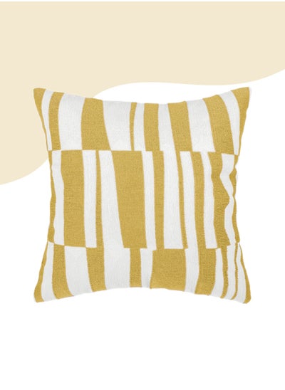 Buy Decorative Embroidered Cushion Cover yellow/White 45x45Cm (Without Filler) in Saudi Arabia