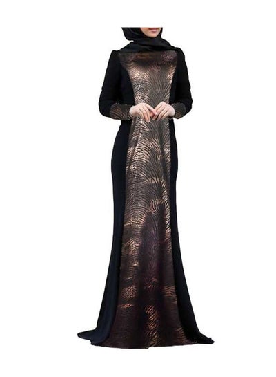 Buy WOMEN`S  LONG BLACK VELIED DRESS DECORATED WITH A STRIP OF LEATHER IMPRINT in Egypt