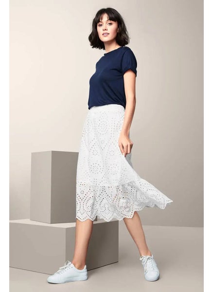 اشتري Women Eyelet Midi Skirt, White في الامارات