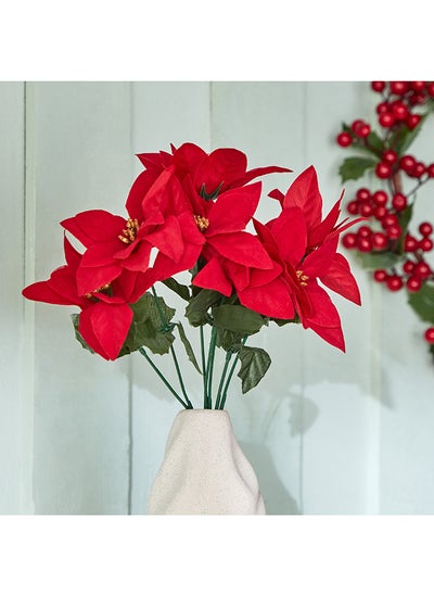 اشتري Blovec 7-Head Poinsettia Flocked Bunch 10 x 30 x 10 cm في الامارات