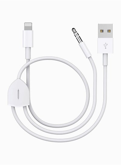 Buy 2 in 1 Audio Charging Cable Fit for iPhone/iPad, Charge and Play Music Simultaneously Support to Car Stereo/Speakers/Headphone with 3.5mm Audio Jack, 3.94Ft in UAE