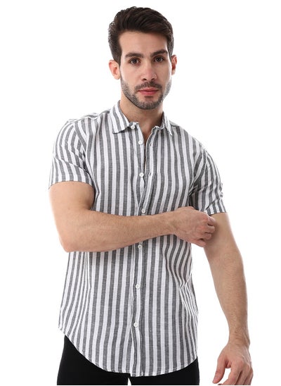 Buy White & Black Awning Strip Pattern Shirt in Egypt