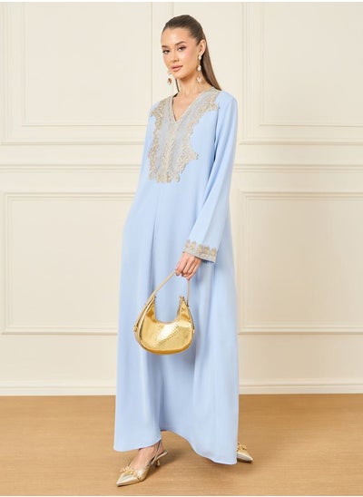 Buy Embellished V Neck Jalabiya in Saudi Arabia