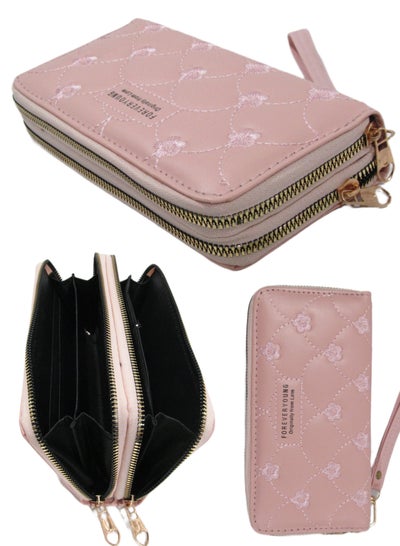 Buy Large Faux Leather Women Wallet Zipper Design  Pocket And Holder Strap - Multi Color in Egypt