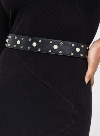 Buy Pearl Detail Stud Waist Belt in UAE
