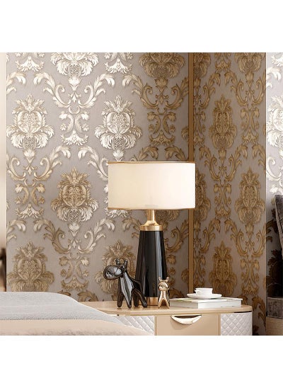 Buy Exquisite carved embossed wallpaper, golden wallpaper, bedroom, living room wallpaper, 0.53 * 10m in Saudi Arabia