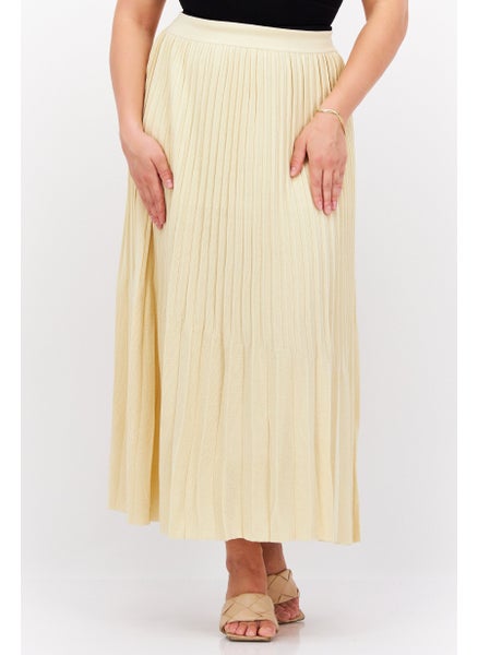 Buy Women Pleated Midi Skirt, Beige in UAE